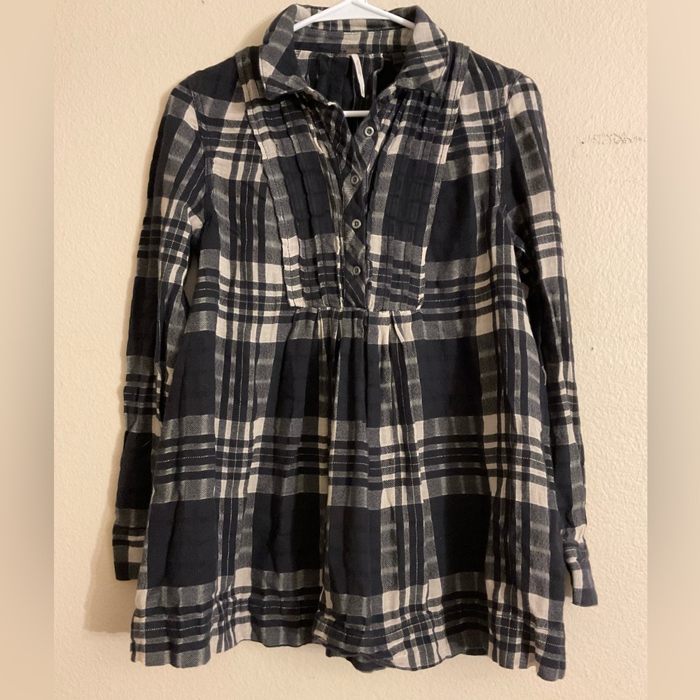 Free People Black &‎ White Plaid Baby Doll Oversized Flannel size XS